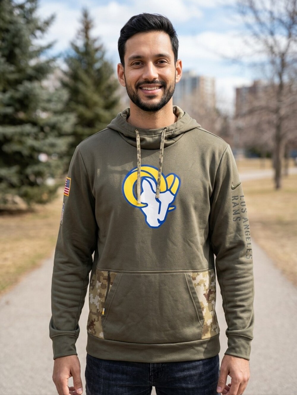 NFL Rams  Therma-FIT Olive Green Performance Hoodie  Size S